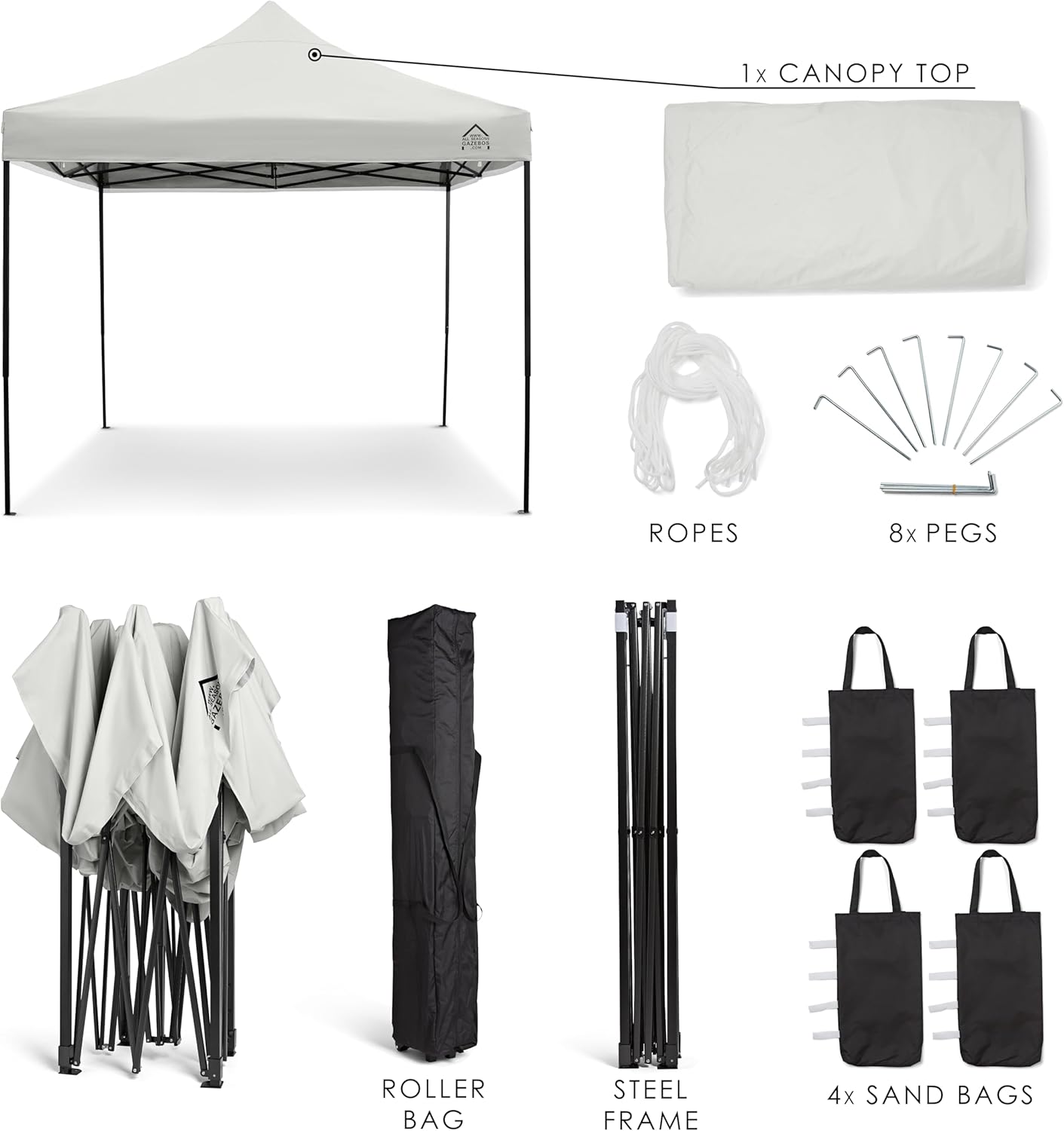 Detalle 2 de All Seasons Gazebo Pop-up 3x3m impermeabile - Bianco con telaio nero