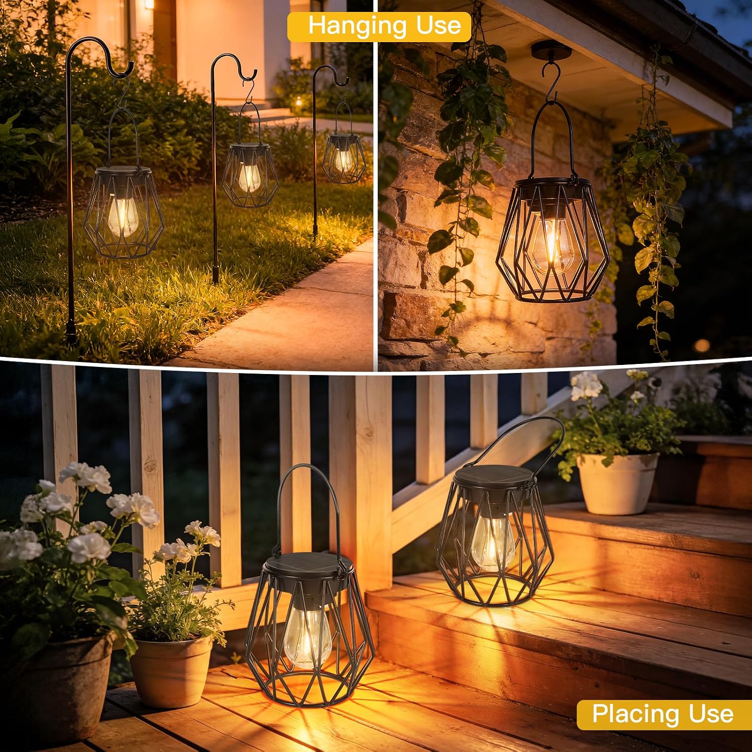 Detalle 2 de TaoFiaCo Lanterna Solare per Esterni – 2 pezzi, da appendere o posare, IP65, design retrò per giardino e balcone