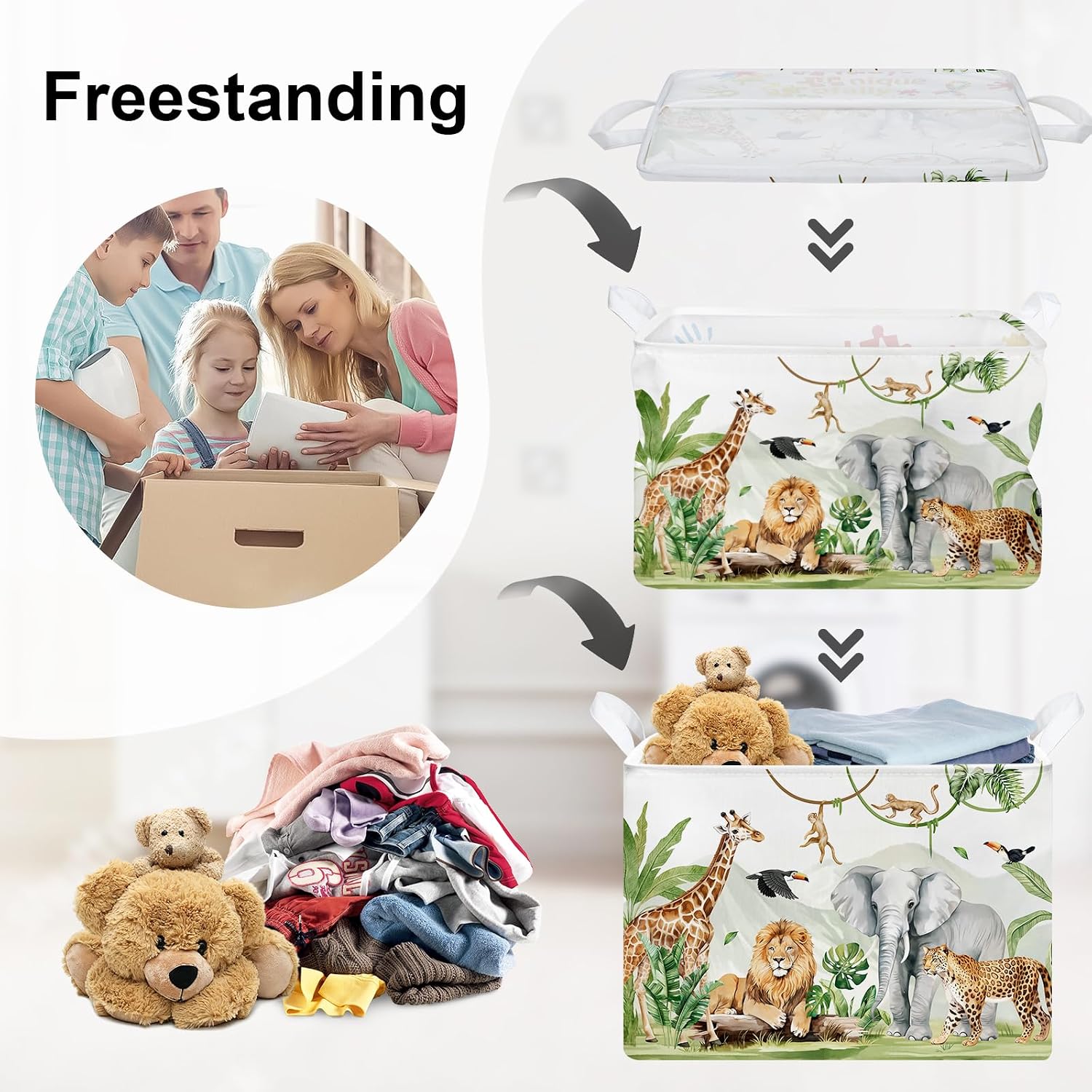 Detalle de HUUMONSS Safari Animals 36L laundry hamper