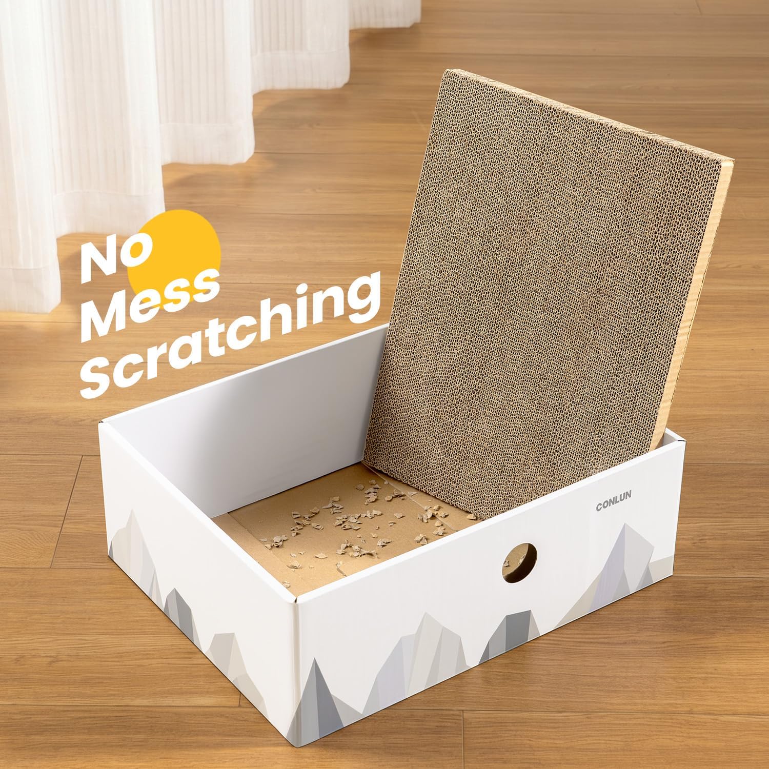 Detalle 2 de Conlun Large Cat Scratching Board with Box: Extra Large, Mess-Free, Cardboard Bed Lounge