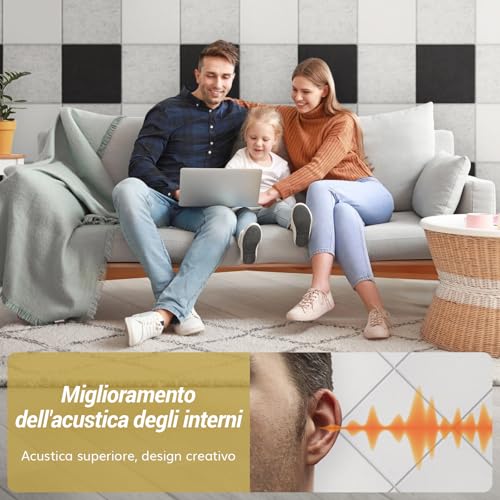 Detalle de TONOR Set Di Pannelli Acustici Adesivi 18 Pannelli 30 x 30 cm per Pareti e Soffitti