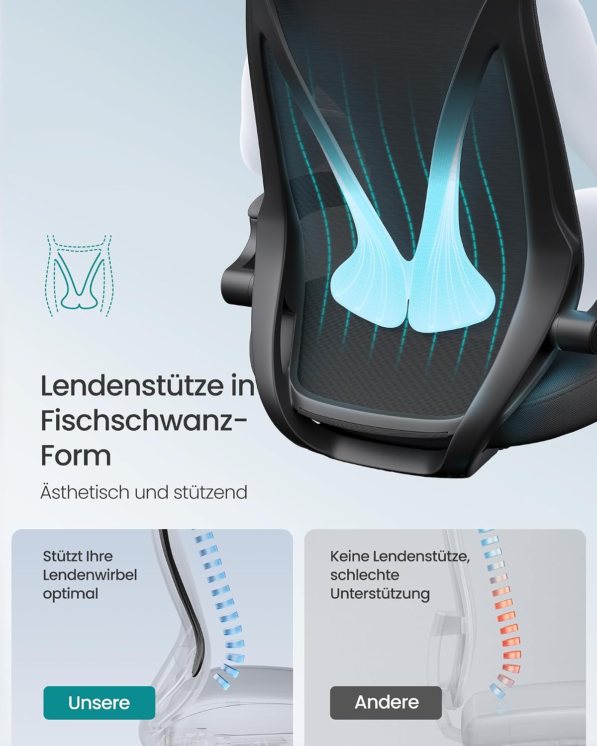 Detalle 2 de SONGMICS Bürostuhl OBN088B01 mit Kopfstütze, höhenverstellbarer Rückenlehne und hochklappbaren Armlehnen