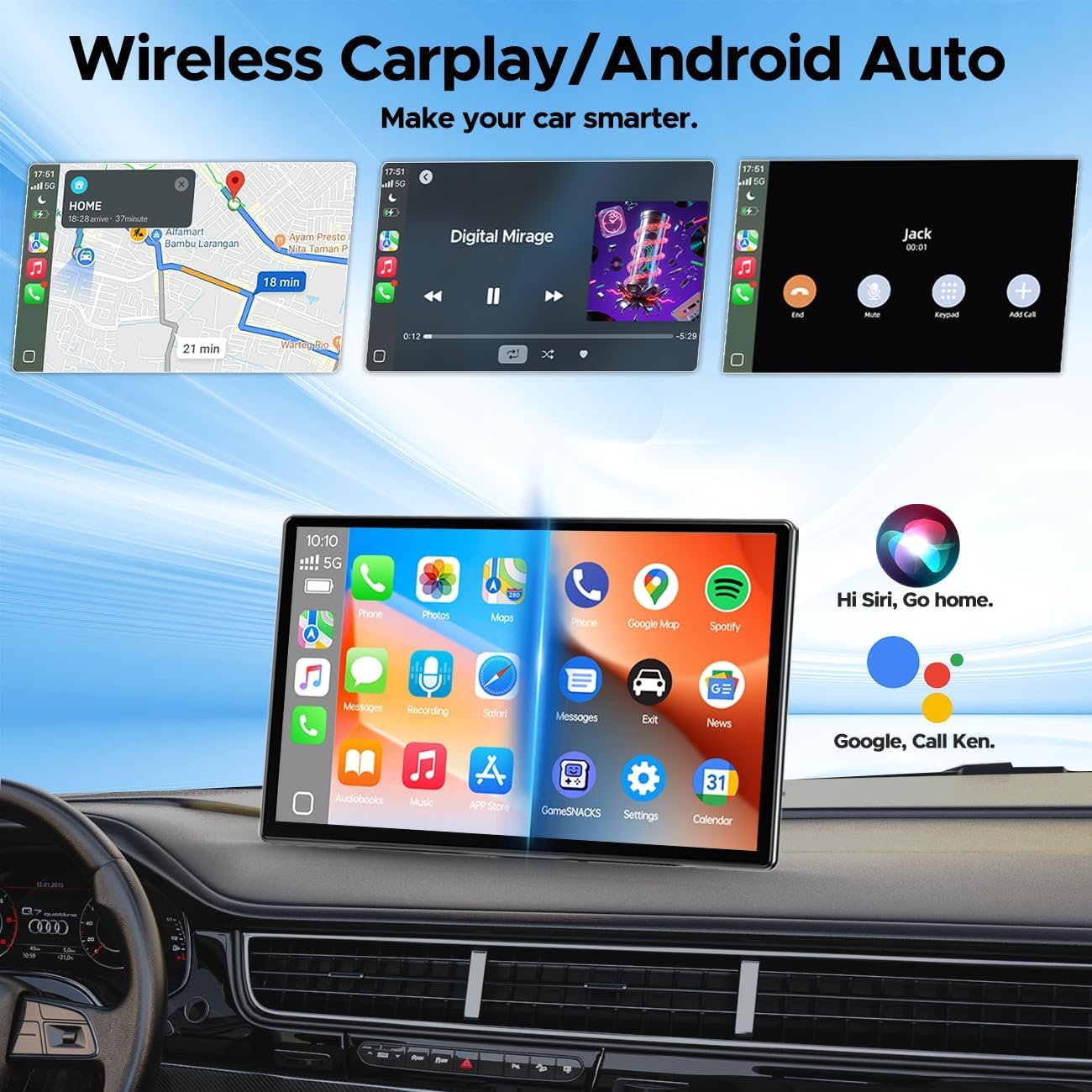 Detalle de LAMTTO Carplay Wireless: Schermo-HD da 9" per Auto con CarPlay/Android Auto, Navigazione e Intrattenimento