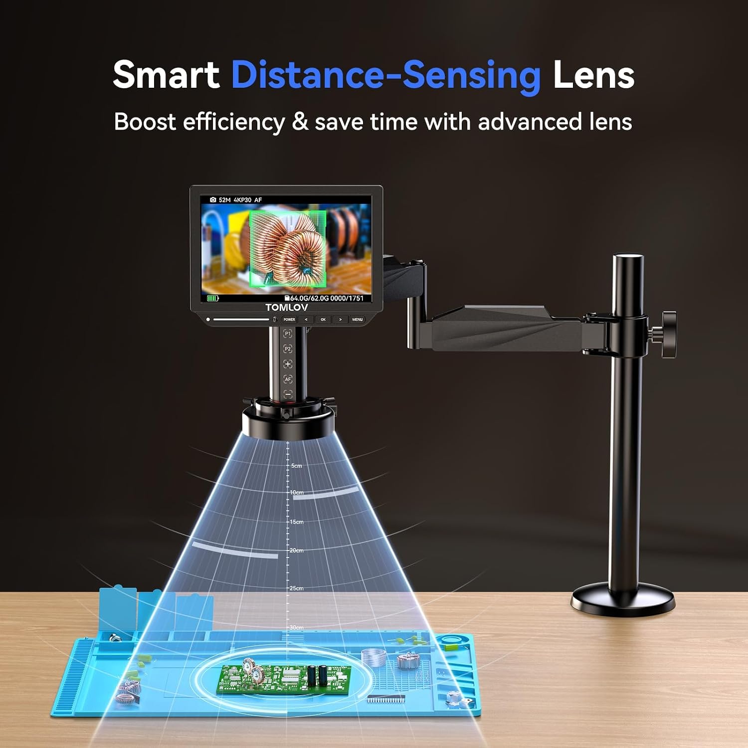 Thumbnail 2 de TOMLOV TM4K-AF Flex 4K Autofocus Digital Microscope (HDMI, 8" IPS, 2000X, 52MP)