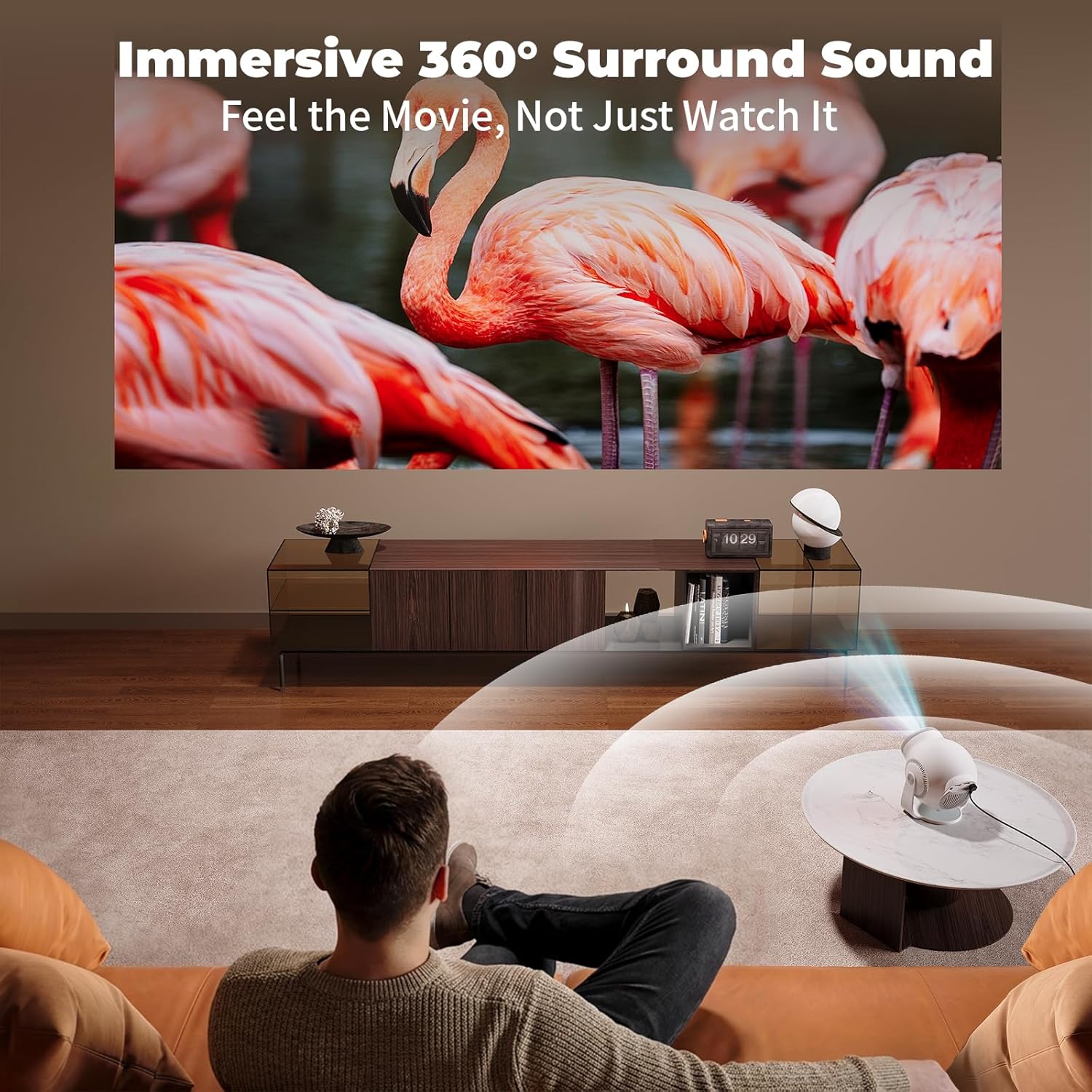 Thumbnail 3 de Mini Projector with 4K & 1080P Support, Android 14 Smart System, 180° Rotatable – Bright White