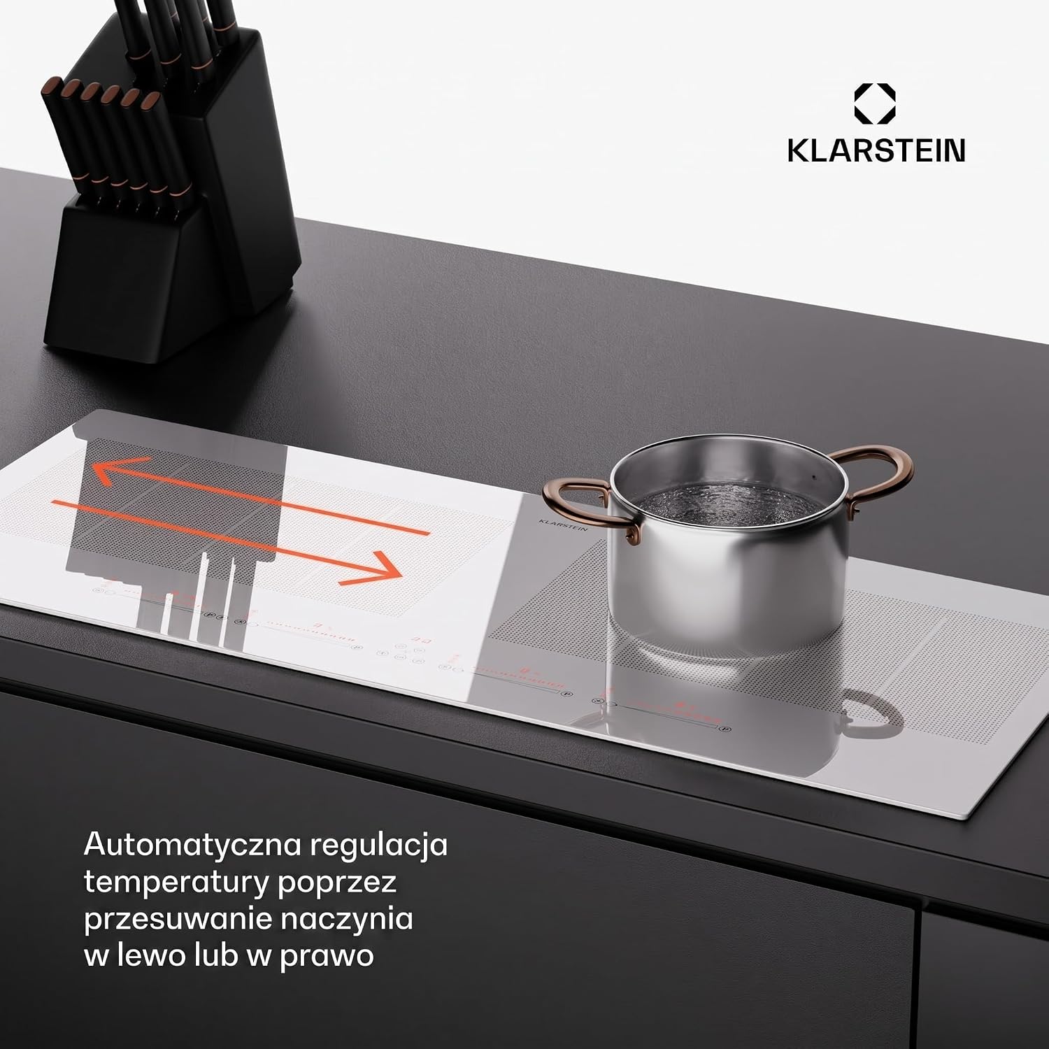Detalle de Klarstein płyta indukcyjna 90 cm, 4 pola, 7200 W, Flex i sterowanie dotykowe