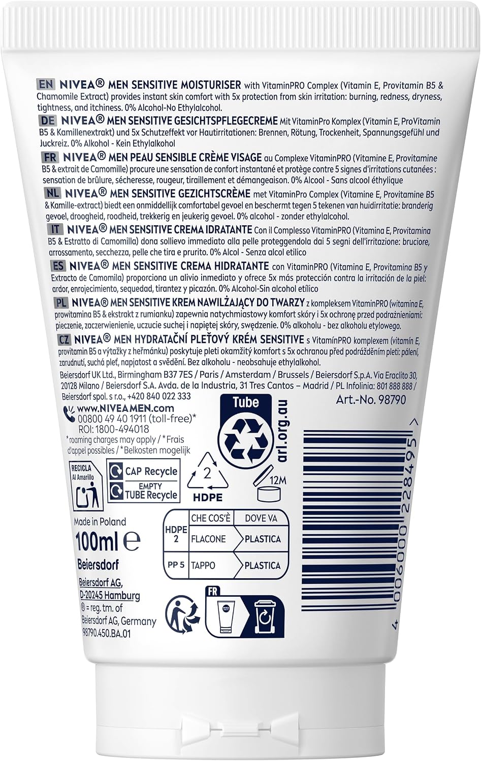 Detalle 2 de NIVEA MEN Sensitive 98790-04500-34 gezichtscrème XXL, 100 ml, ongeparfumeerd