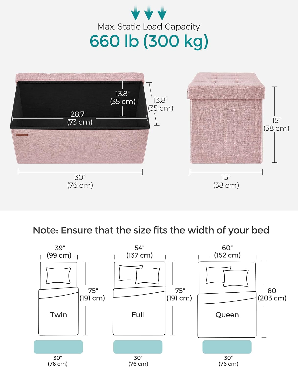 Detalle de SONGMICS Minota LSF047R51 Foldable Storage Ottoman, Tufted, 76 x 38 x 38 cm