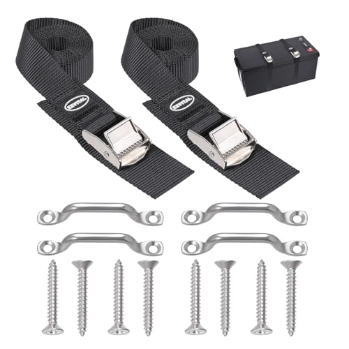 Detalle de EXVITAL Battery Fixing Kit: 2.5 x 121.9 cm with Rustproof Cam Buckle and Stainless Bracket (Pack of 2)