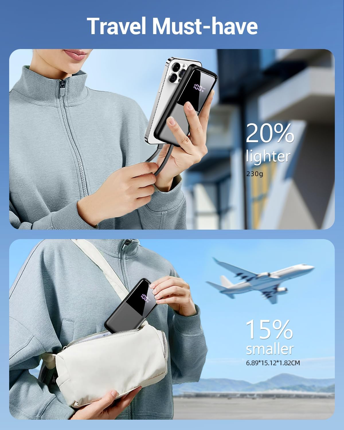 Thumbnail 4 de 15000mAh Portable Power Bank with Built‑in Cables