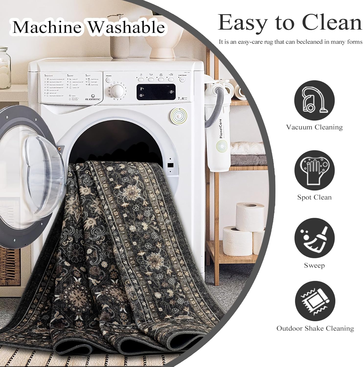 Thumbnail 6 de Ruaruarug 9'×12' Area Rug with Non-Slip Backing — Ultra-Soft, Machine Washable, Multi-Room Use (Black/Grey)