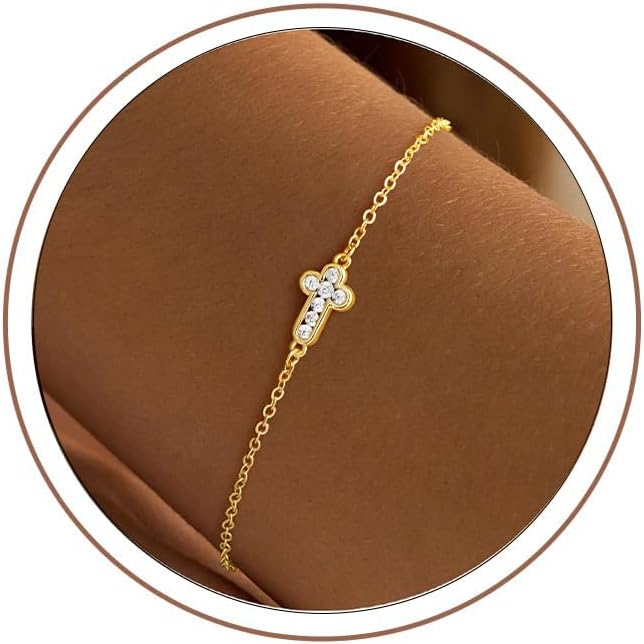 Detalle de Turandoss Gold Kreuz Armband Damen – zarte 14K Gold Vergoldet mit Maria-Medaillon