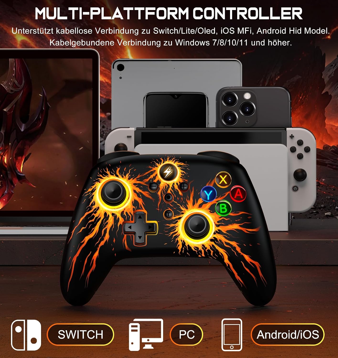 Detalle de ALEEMTRY Switch Controller – Wireless Pro Controller mit RGB, Makro-Tasten und Turbo-Funktion