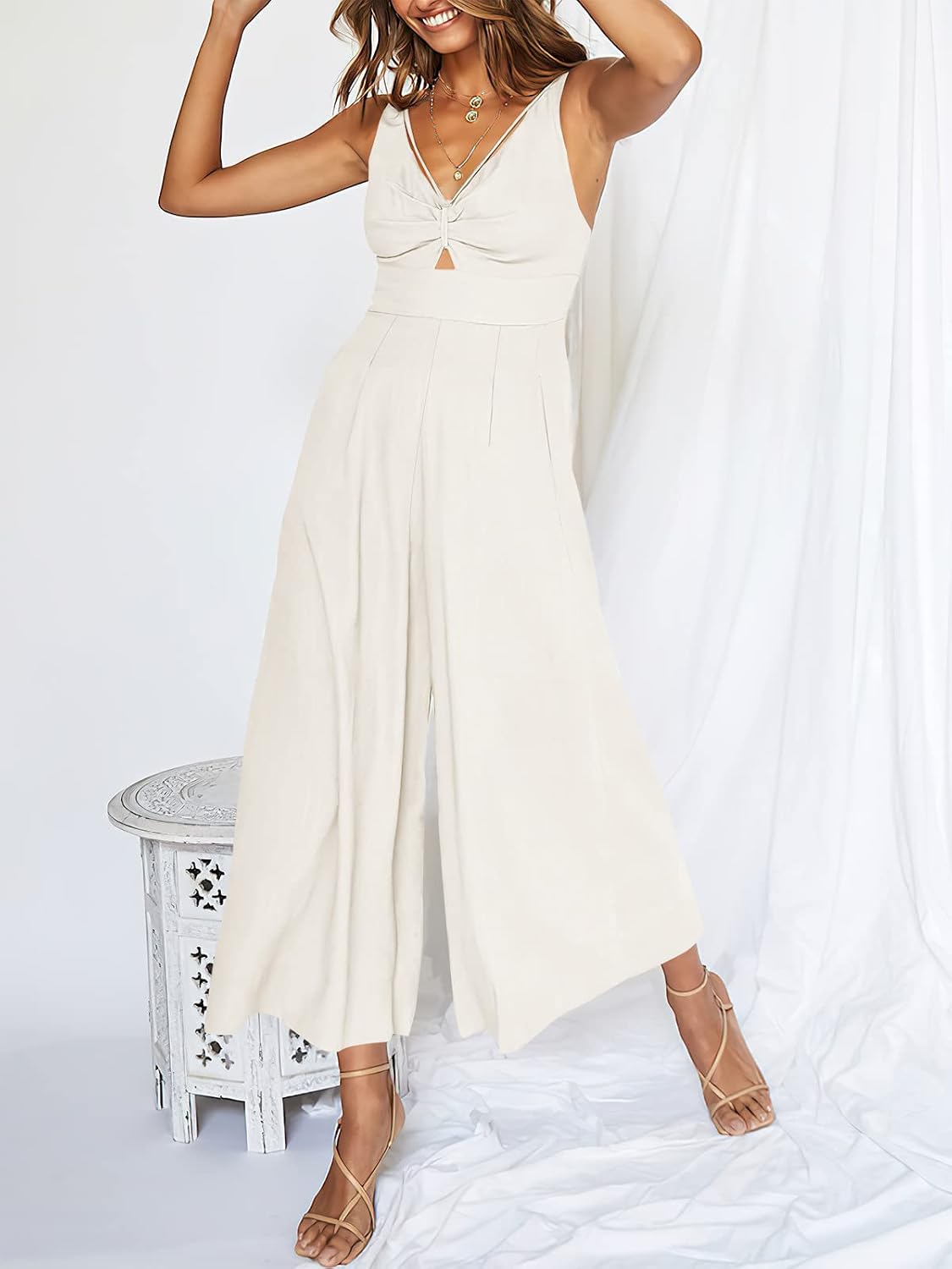 Detalle 2 de ANRABESS linen jumpsuit with pockets, V-neck