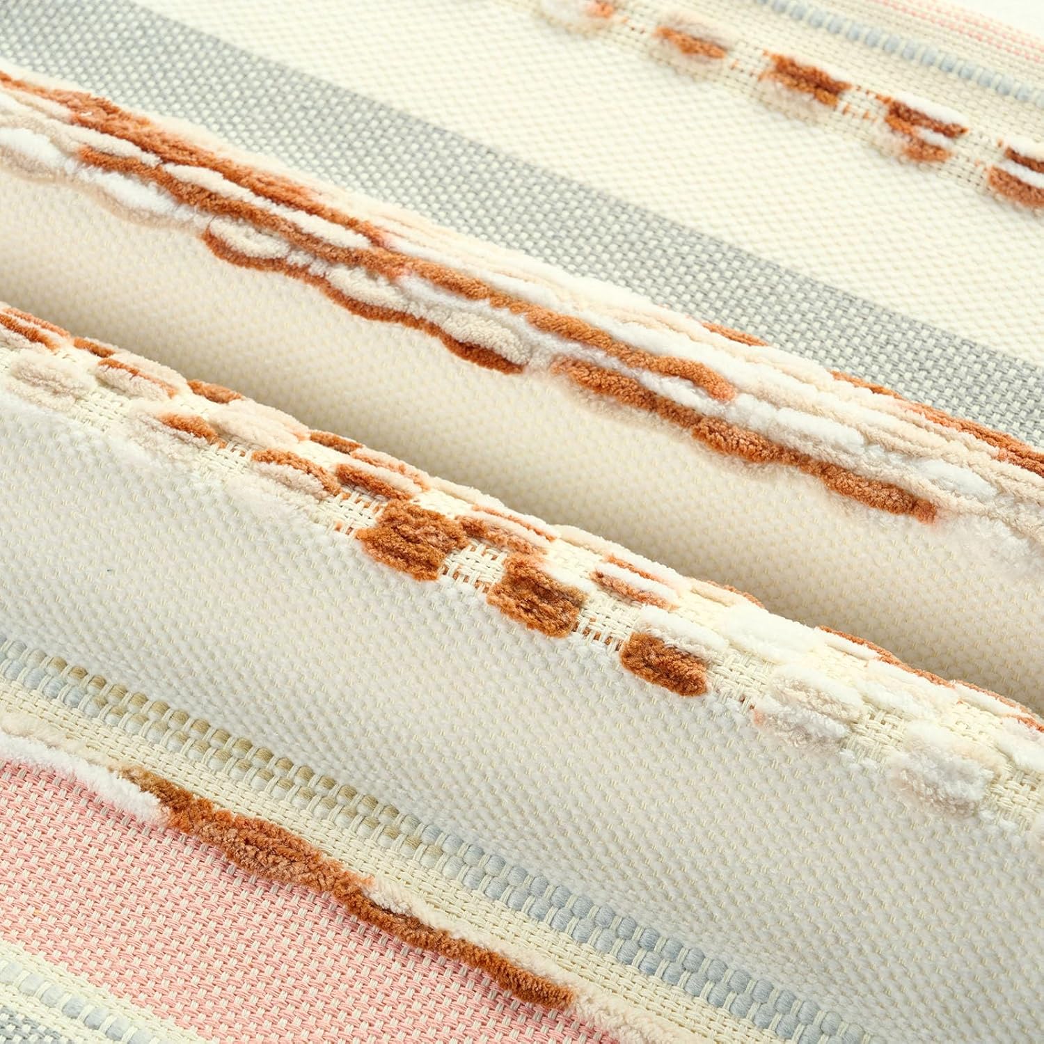 Detalle de Ystyle Lot de 2 Housses de Coussin Boho 30x50 – rayures texturées, daim chenille, lot 2