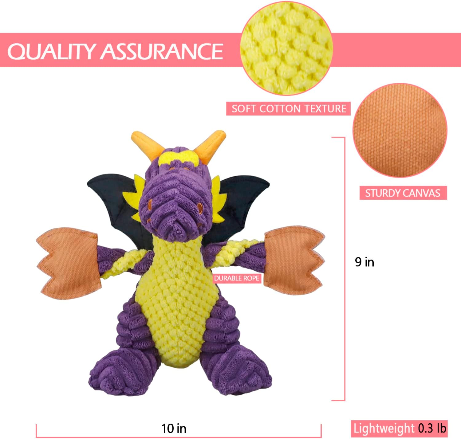 Thumbnail 6 de GOOLA Purple Dragon Dog Toy – Plush Squeaky Tug & Fetch Toy for Large Breeds