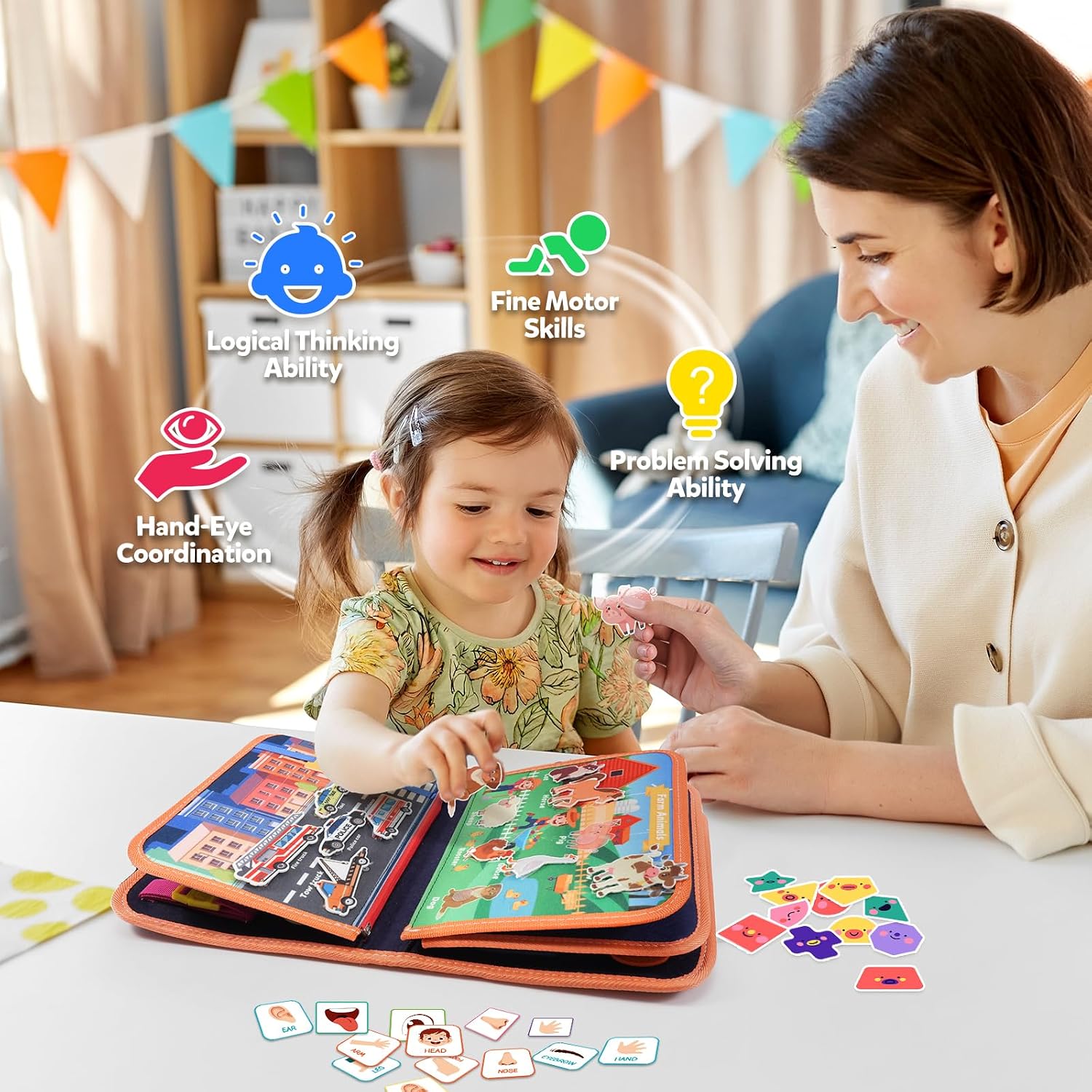 Detalle 1 de ZOOI Busy Board Montessori Toy 9 pages