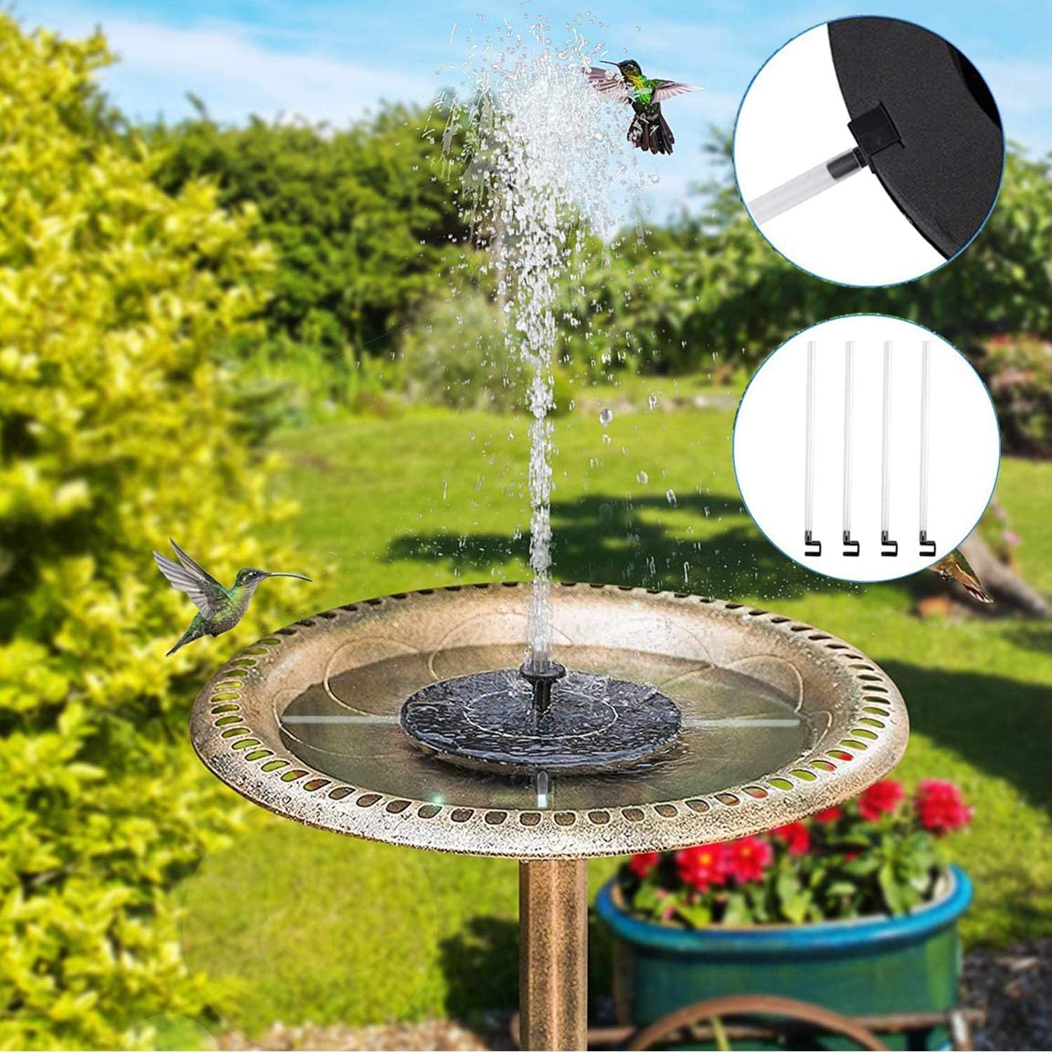 Detalle de Solar Springbrunnen – Solar Teichpumpe mit 5 Effekte, 6 Sprühmustern und 40–70 cm Spritzhöhe