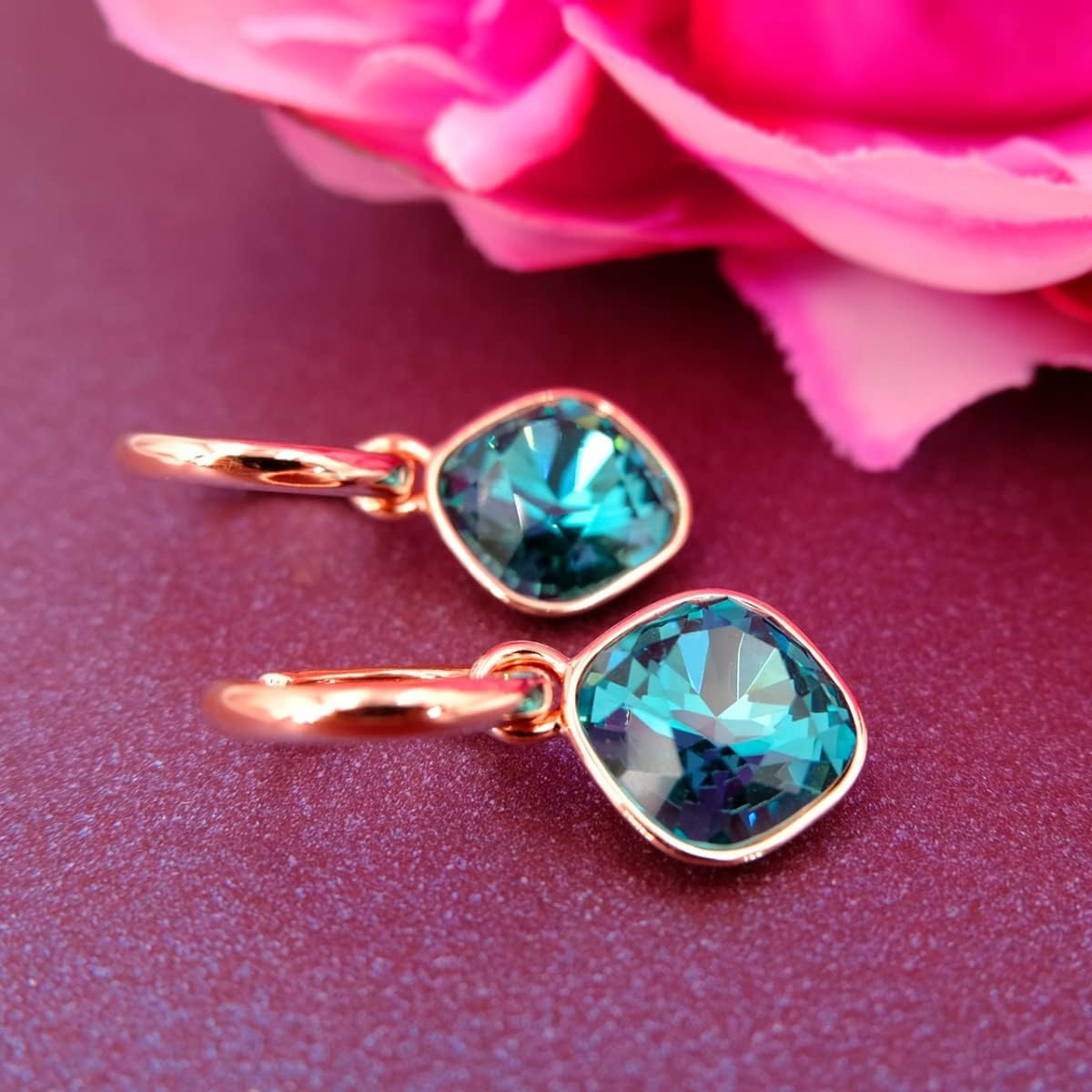 Thumbnail 3 de Rosegold Creolen Charm Anhänger – 925 Sterling Silber, Markenkristalle, Indicolite, gefertigt in Deutschland