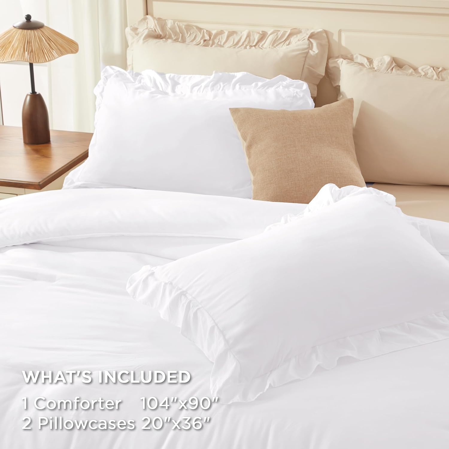 Thumbnail 6 de Andency White Ruffle Comforter Set King — All-Season, Lightweight Yet Cozy