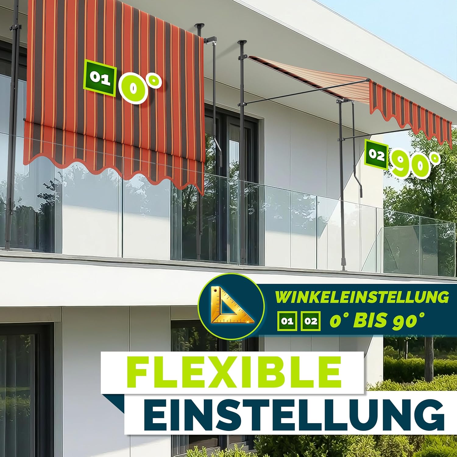 Thumbnail 1 de Tillvex Klemmmarkise mit Handkurbel & LED – 300 cm, Orange-Anthrazit