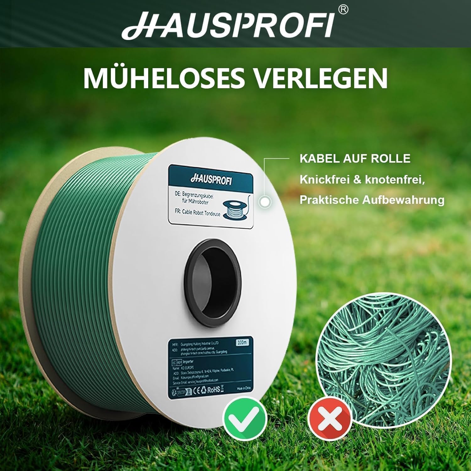 Detalle de HAUSPROFI 350 m Universal Begrenzungskabel für Mähroboter (ø 2,7 mm) aus verzinntem Kupfer