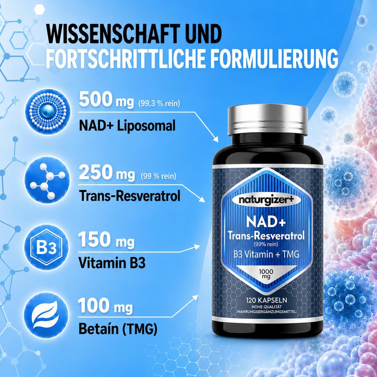 Detalle de NAD Plus Advanced 4+1 mit liposomaler Technologie – Naturgizer+, 120 Kapseln
