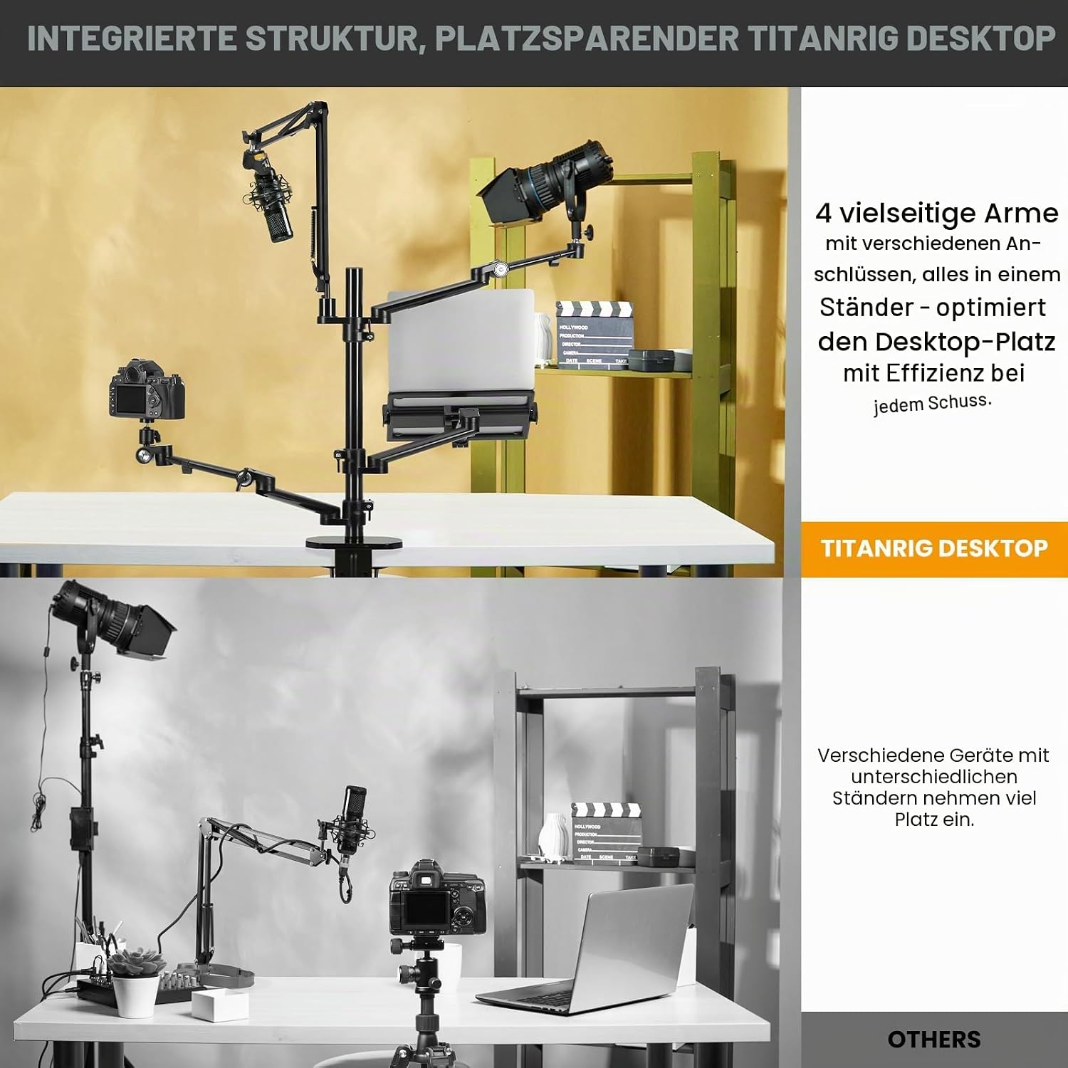 Thumbnail 1 de TARION Tischstativ Overhead Stativ für Kamera – TitanRig 4‑in‑1 Desktop-Setup