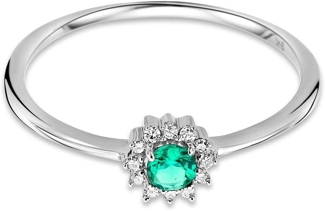 Thumbnail 2 de Miore Bague classique pour femme en or blanc avec émeraude centrale et diamants naturels, 9 carats