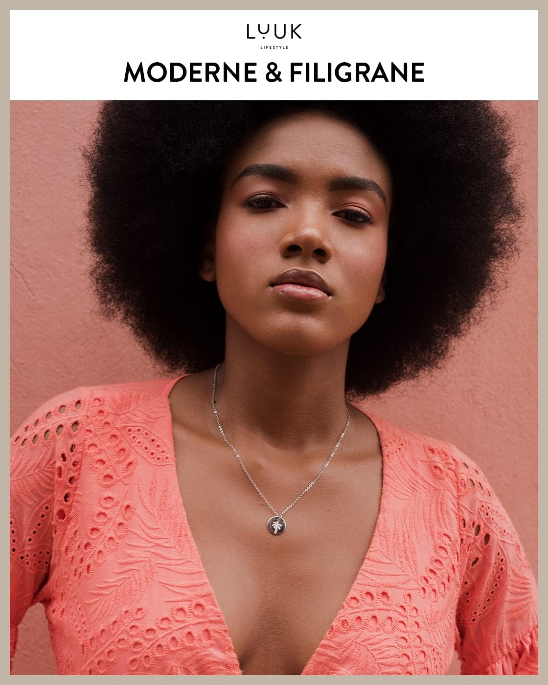 Thumbnail 1 de LUUK LIFESTYLE Collier en acier inoxydable avec pendentif palmier et carte cadeau HAPPINESS, 50 cm