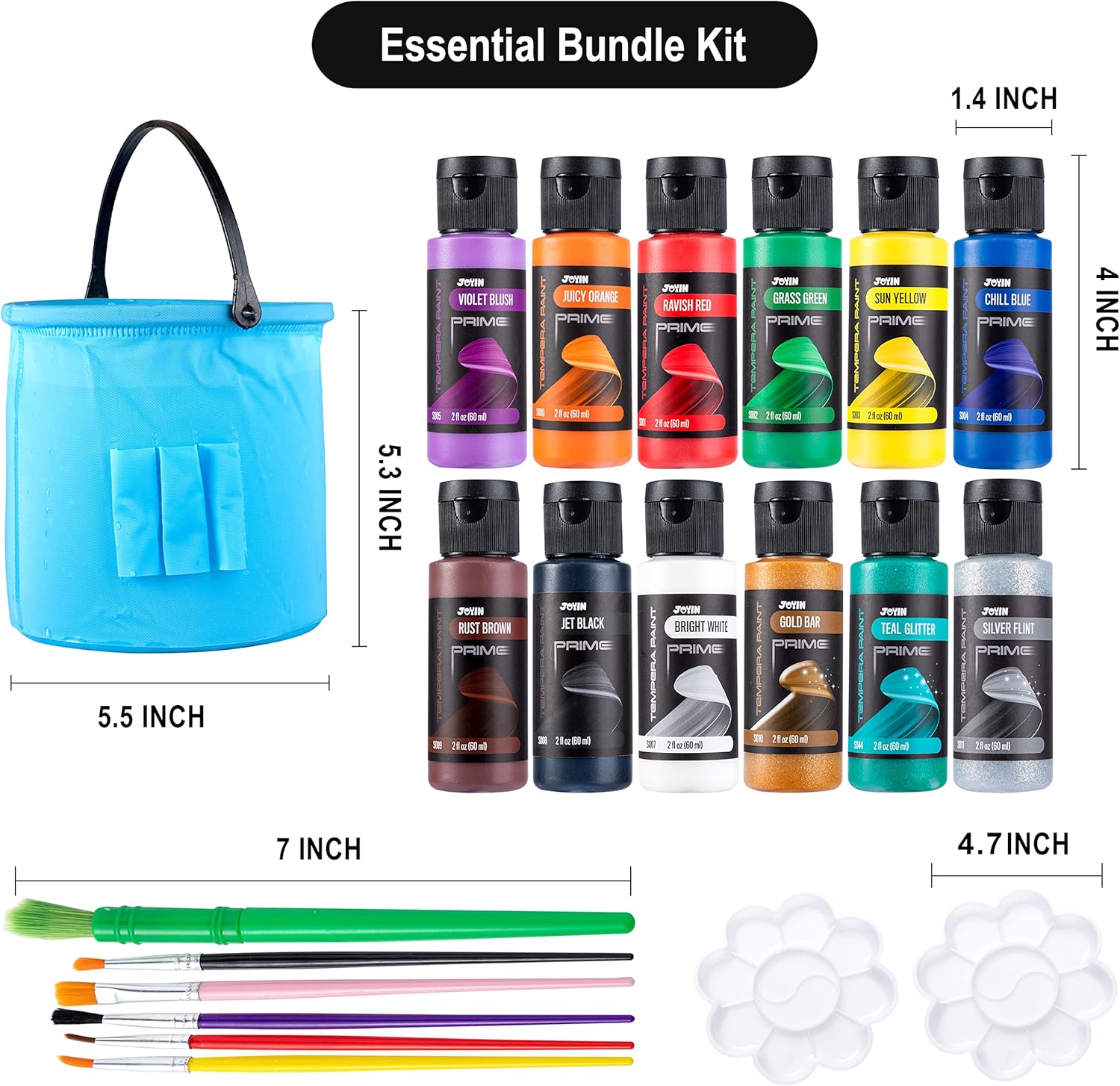 Thumbnail 5 de JOYIN 12PC Washable Kids Tempera Paint Set with 6 Brushes, Palettes & Clean Bucket (2 oz each)
