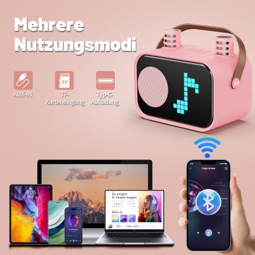 Detalle de JYX Karaoke Anlage mit 2 Mikrofonen (Rosa) – kompakte KTV-Box mit DSP-Sound, RGB-Licht und Akku