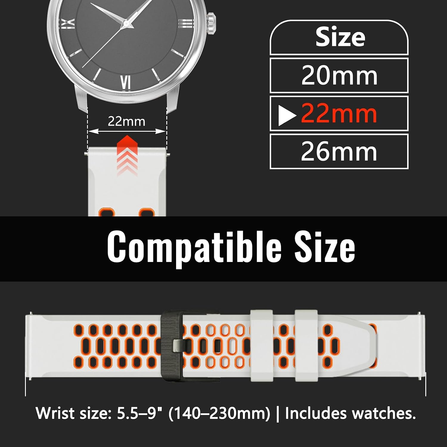 Detalle de RosMank 22mm Silicone Watch Strap for Huawei Watch GT6 Pro/GT6/GT5 Pro/GT5/GT4/GT3 (46mm) – Two Colours