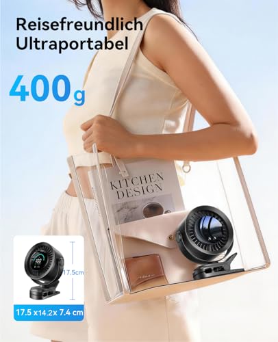 Thumbnail 8 de KIMMOO Clip-Ventilator Wiederaufladbar – 360° Clip-Ventilator mit LED-Display, bis zu 17 Std. Akku, 100 Stufen, 9.000 U/min