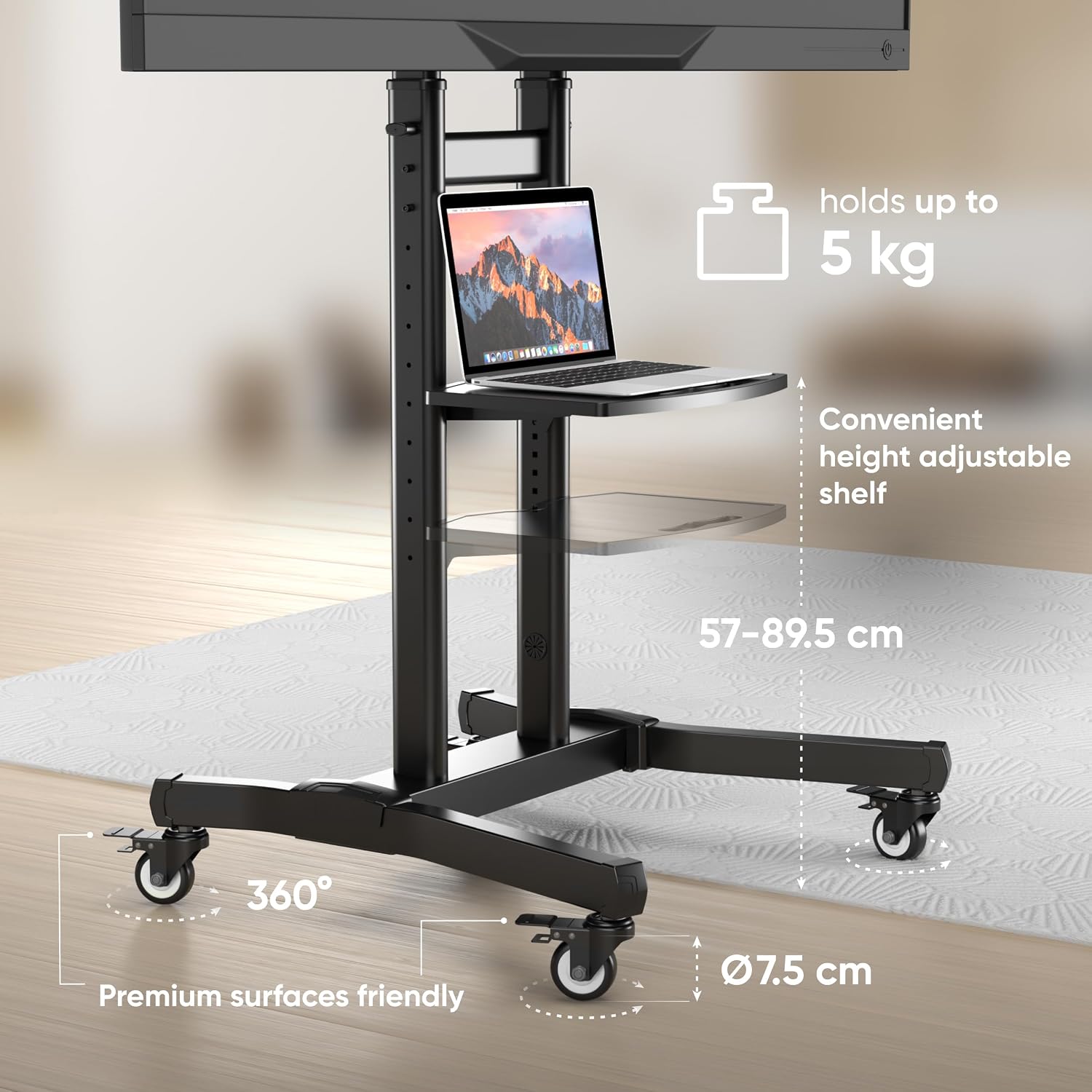 Thumbnail 5 de ONKRON TS1891-B Mobile TV Stand on Wheels for 50–90 Inch Screens