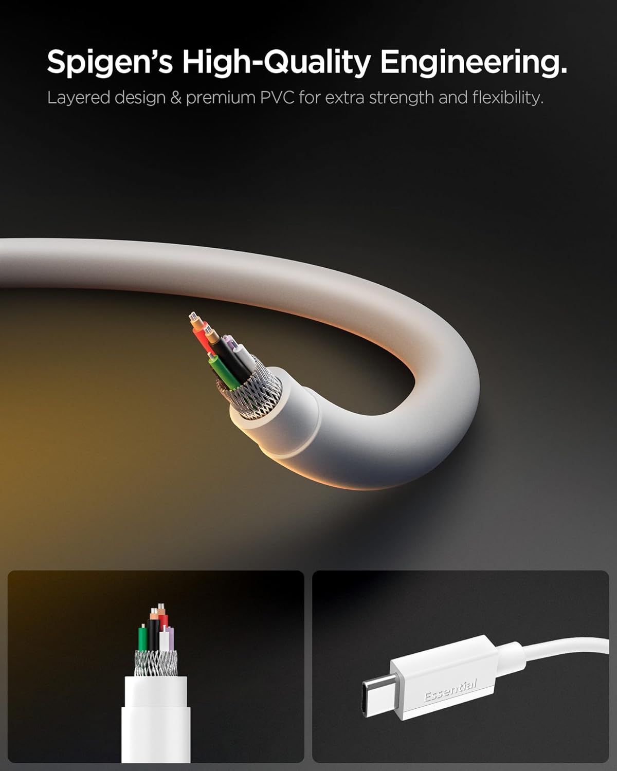 Detalle de Spigen ArcWire Essential 60W USB-C auf USB-C Kabel, 2 m, Weiß