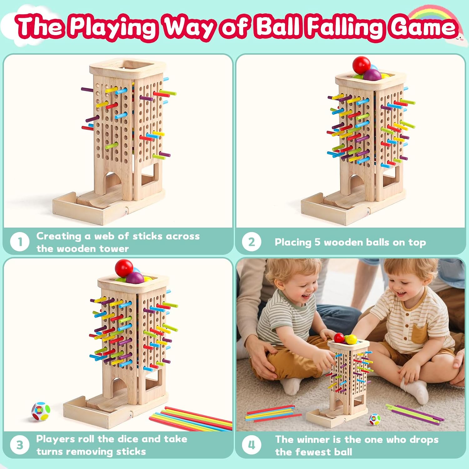 Thumbnail 3 de Akokie Montessori Spielzeug 3‑in‑1 Lernspiel mit 40 Holzstäben 🎲