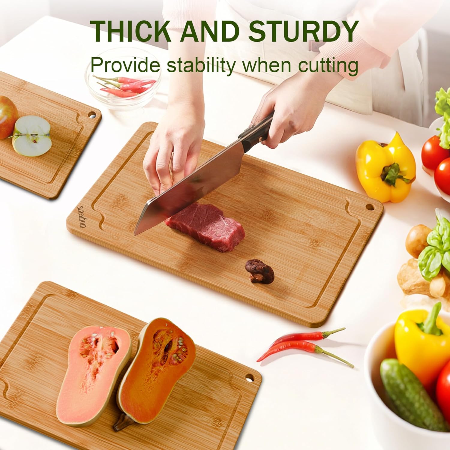 Thumbnail 1 de Azaeahom Bamboo Cutting Boards – 3-Piece Set (Large, Medium, Small)