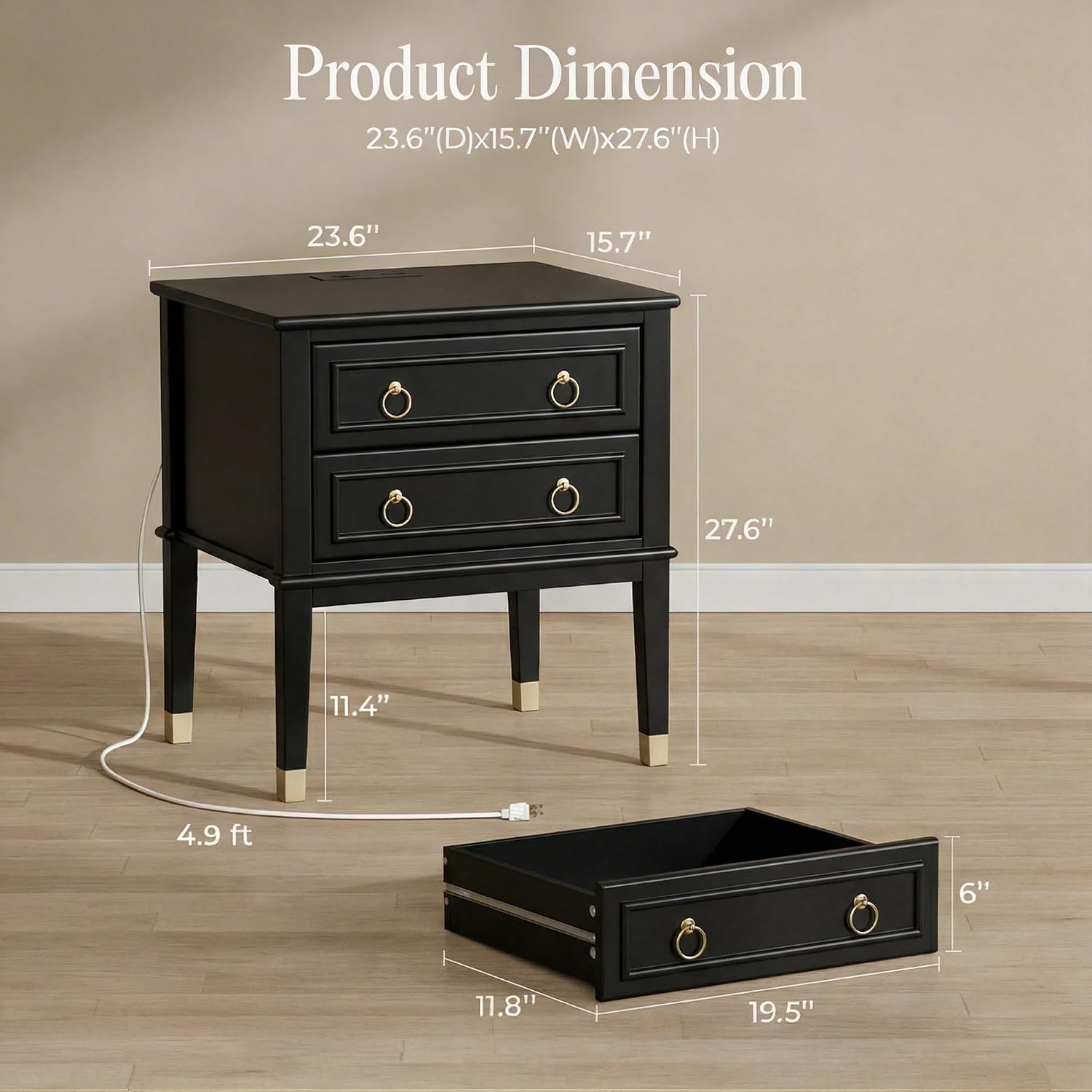 Detalle 2 de Huuger Nightstand, 27.6-Inch Tall