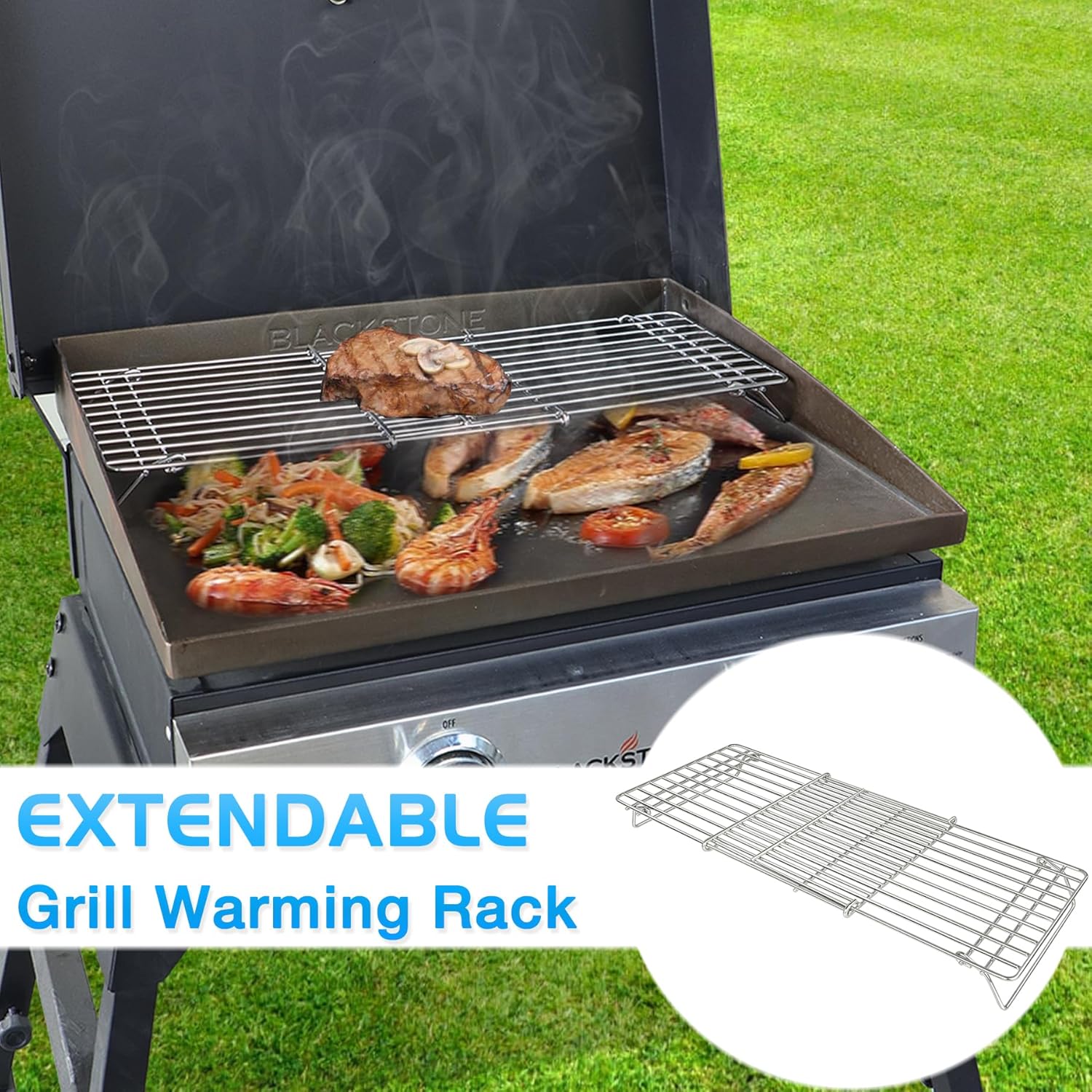 Detalle 2 de CANDANA Adjustable Griddle Warming Rack, Stainless Steel, Foldable, 2-Pack