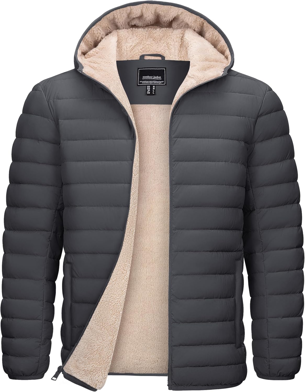 Detalle de TACVASEN Men's Hooded Puffer Jacket with Sherpa Lining and Zip Pockets