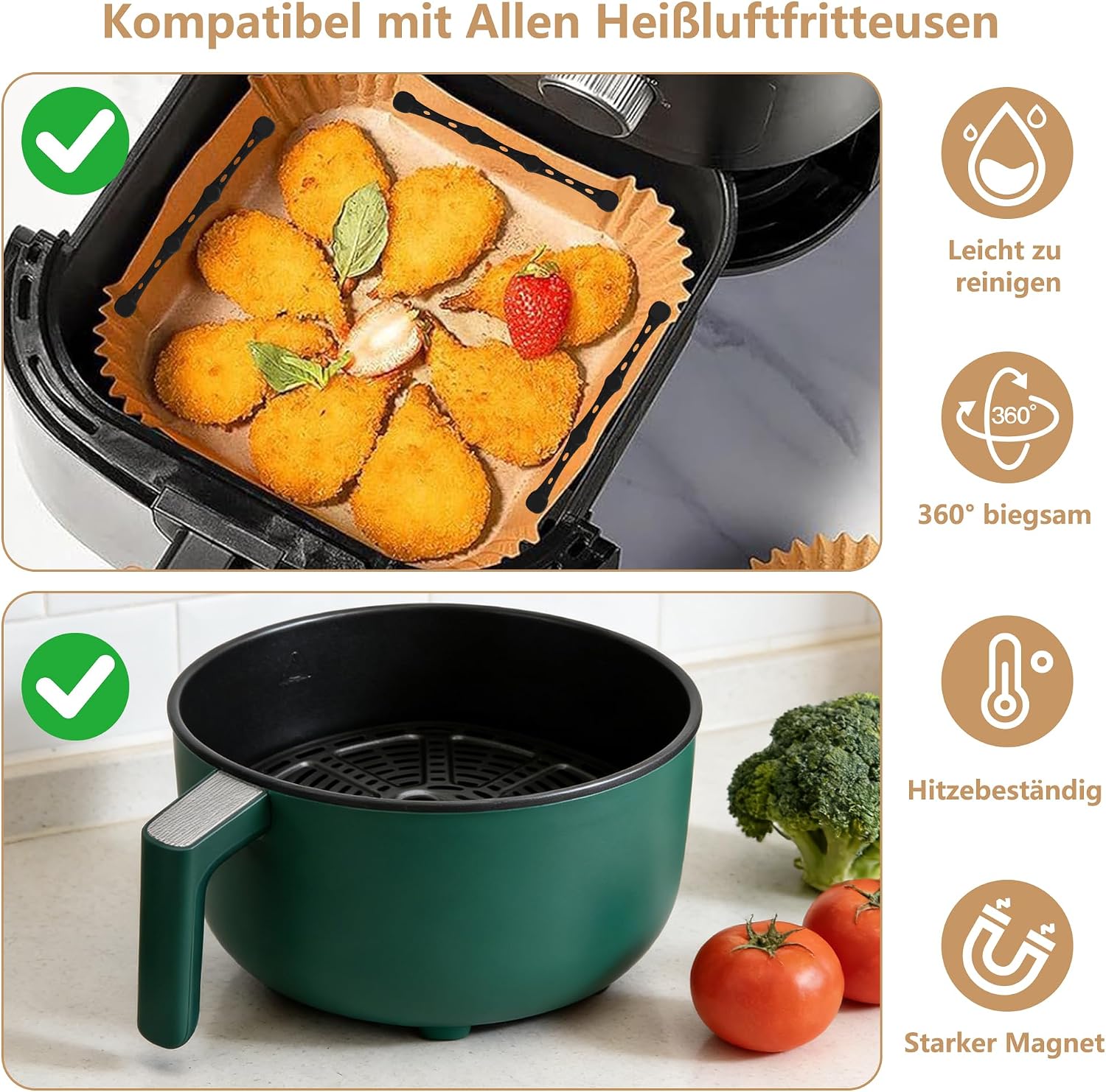Thumbnail 4 de Xahpower 4er-Pack Magnet-Silikonschnallen für Airfryer-Backpapier (waschbar, wiederverwendbar)
