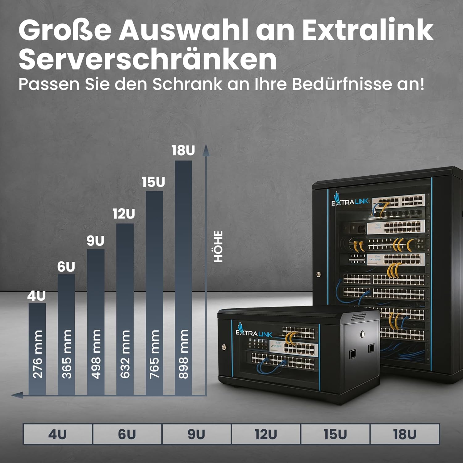 Thumbnail 6 de Extralink 19-Zoll-Serverschrank 9HE (450 mm) mit gehärteter Glastür, abschließbar – Wand- oder Standmontage