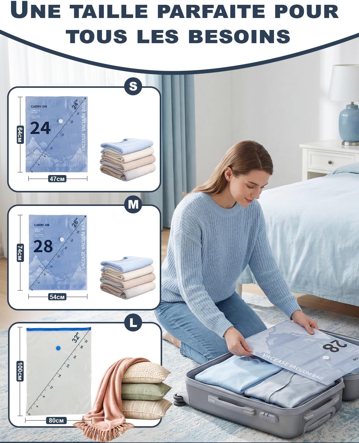 Detalle de Raplink Sac sous Vide Vetement avec Pompe Électrique et 12 Sacs de Rangement – Voyage, Déménagement et Rangement