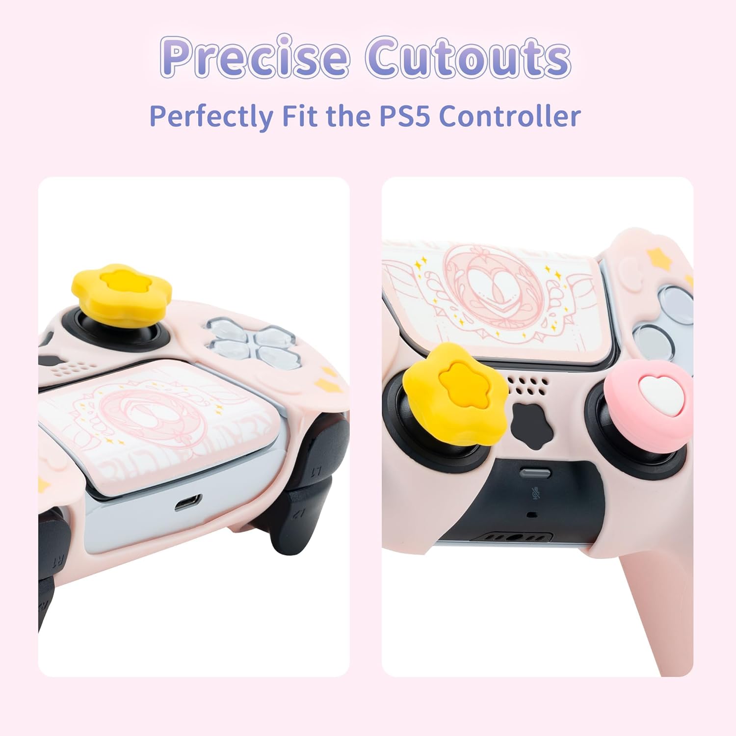 Thumbnail 3 de GeekShare PS5 Controller-Hautgriff-Set (Sternflügel, Rosa) – rutschfeste Silikon-Schutzhülle mit Daumengriffkappen