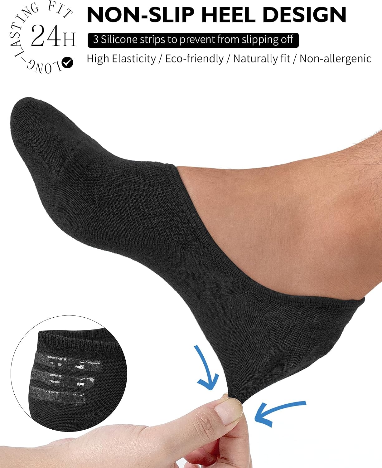 Detalle de CLOSEMATE 6 Paia Calze Fantasmini Uomo in Cotone — invisibili, antiscivolo e resistenti