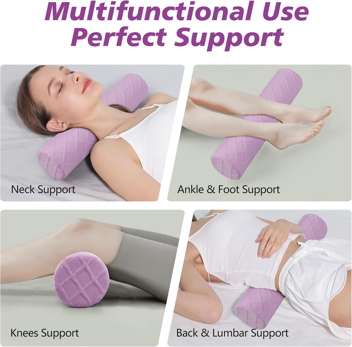 Thumbnail 6 de Cozyhealth Neck Roll Pillow Memory Foam Cervical Bolster, Medium Soft, Purple