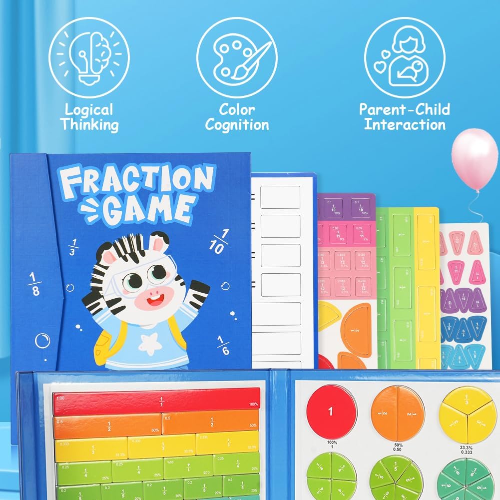 Thumbnail 2 de OFFCUP Conteggio e Matematica Fraction Puzzle Board con piastrelle magnetiche per frazioni (Cucciolo di Zebra)