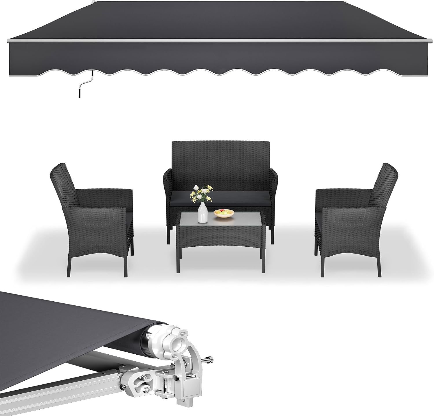 Detalle de UISEBRT UIS-HAG8114B Balcony Awning, 360 x 300 cm, Manual, Dark Grey