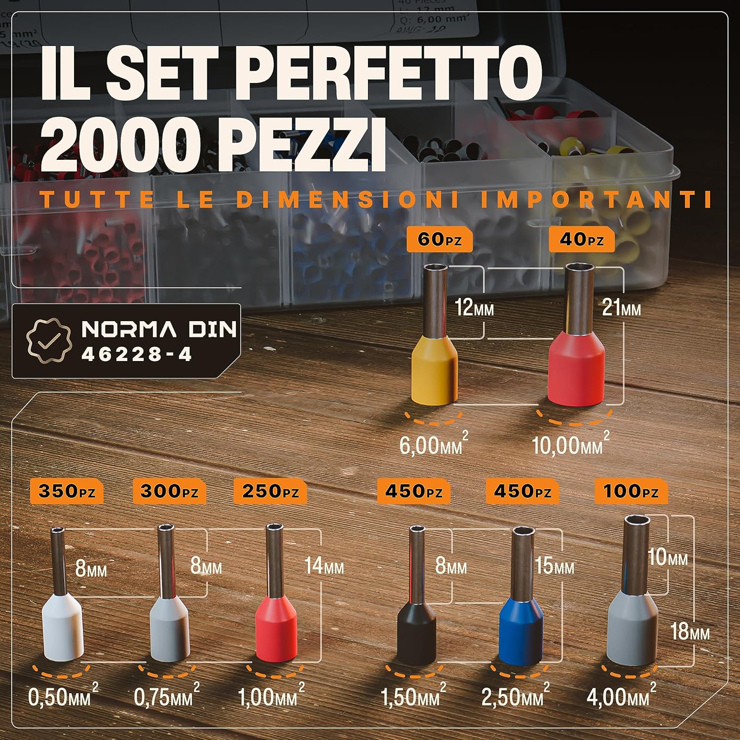 Thumbnail 1 de BAURIX Puntalini Elettrici Set 2000 Pezzi - Assortimento Capicorda DIN [0,5-10 mm²]